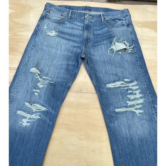 LEVIS 569 Loose Straight Denim Jeans Men's Pants Distressed Ripped Blue SZ 38x32 - Picture 2 of 6